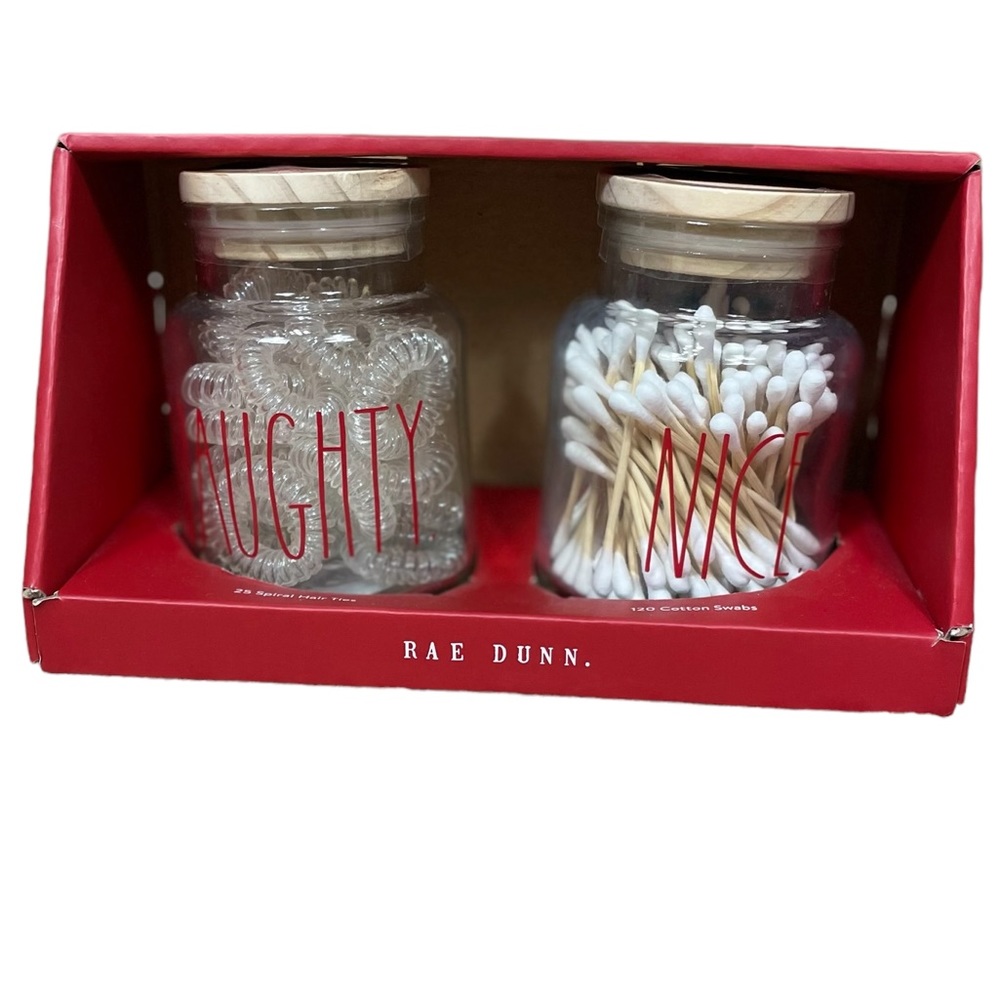 NEW Rae Dunn Naughty & Nice Glass Jars Set